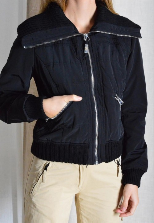 Y2K Black Padded Graphic Embroidered Minimal Bomber Jacket