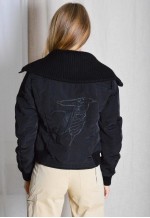 Y2K Black Padded Graphic Embroidered Minimal Bomber Jacket