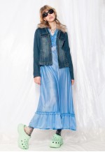 Vintage Dnim Jacket Y2K Faux Fur Collar Coat in Blue
