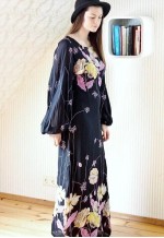 Black maxi floral wide sleeve dress