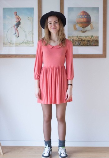 Salmon pink peter pan collar dress
