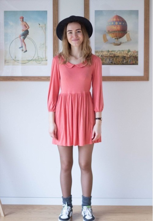 Salmon pink peter pan collar dress