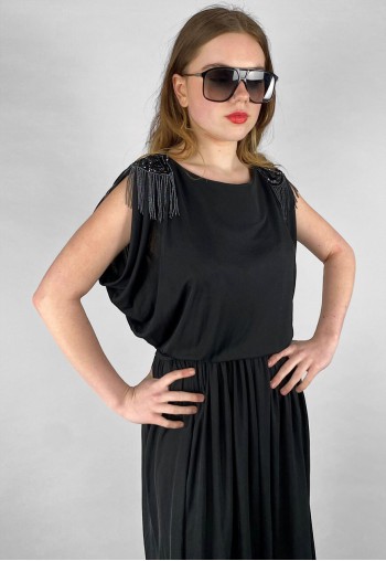 70's Radley Vintage Black Slinky Sequin Evening Dress