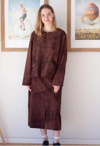 Brown jacket and long skirt set