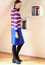 Knitted blue and red striped dress