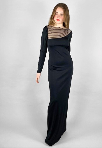 Louis Azzaro Black Long Sleeve Vintage 80's Maxi Dress