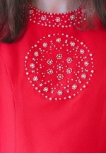 Bright red orange long wide sleeve vintage Indian dress