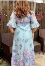 70s floaty floral boho ruffle hem maxi dress blue