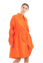 Asymmetry with Elasticated design cotton blend shirt dress