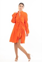 Asymmetry with Elasticated design cotton blend shirt dress