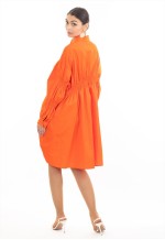 Asymmetry with Elasticated design cotton blend shirt dress