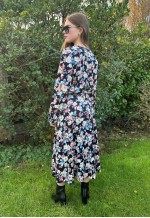 70's Vintage Lucie Linden Blue Floral Bell Sleeve Midi Dress