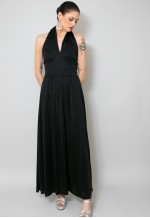 70's Vintage Vera Mont Of Paris Black Halter Neck Maxi Dress