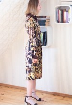 Brown and yellow animal print belted dress