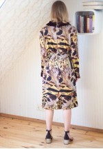 Brown and yellow animal print belted dress
