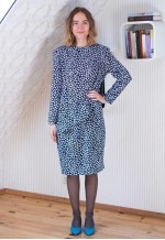 Dark blue round collar vintage dress with frills