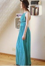 Green mermaid maxi pleated open back dress