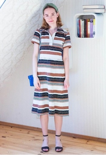 Brown black and white striped vintage dress