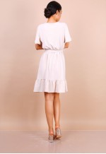 Wrap Front Angel Sleeve Mini Dress In Beige