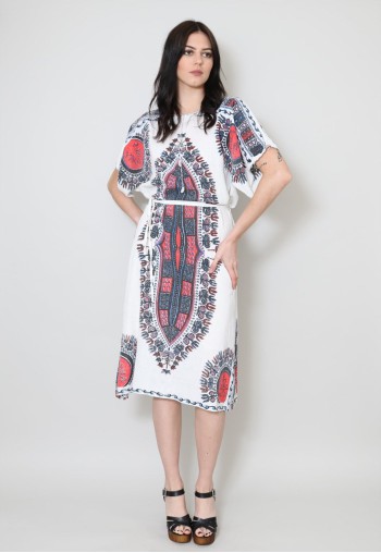 70's Vintage Ladies Dress White Cotton Hippy Lurex Midi