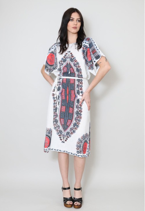 70's Vintage Ladies Dress White Cotton Hippy Lurex Midi