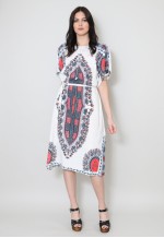 70's Vintage Ladies Dress White Cotton Hippy Lurex Midi