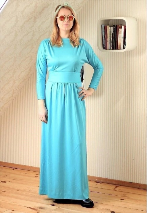 Blue maxi long belted vintage dress
