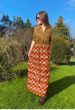 70's Vintage Gold Lurex Ladies Short Sleeve Maxi Dress